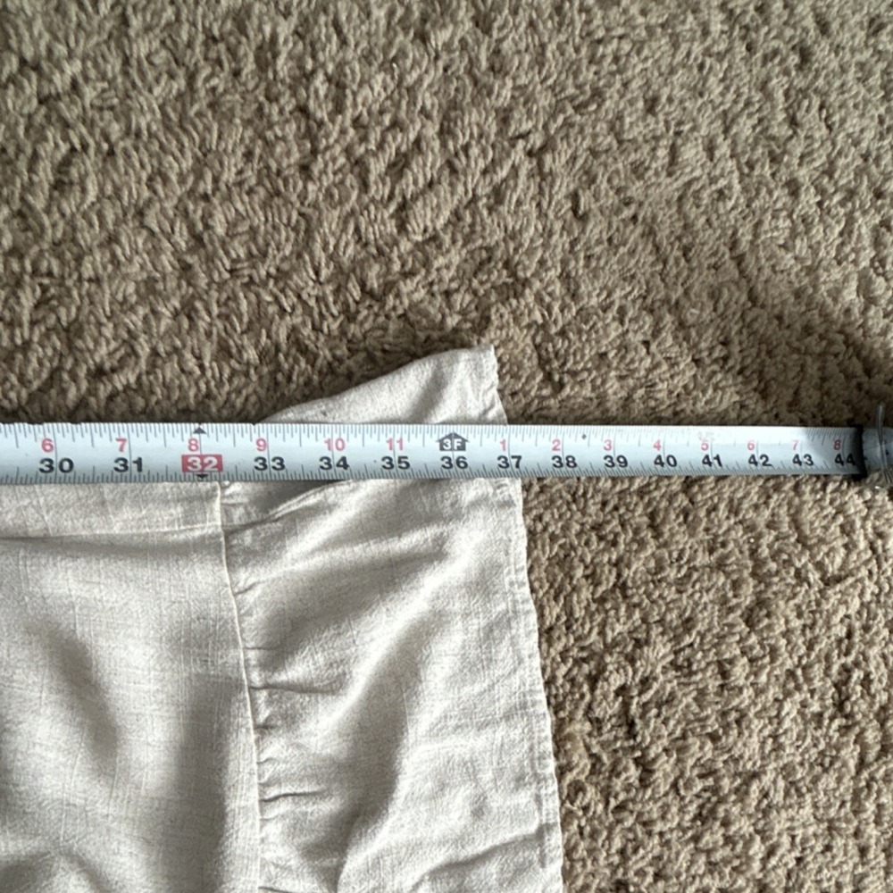 Monteau Beige Linen Blend Sundress S Button Front Ruffle Strap Knee Length - Picture 10 of 11